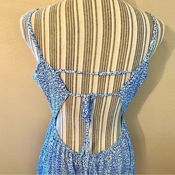 NWT Million Colors Mini Dress Large Blue White Ditzy Floral Straps Open Back - Picture 7 of 15